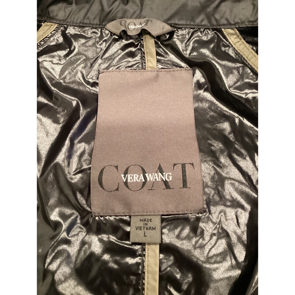 Vera Wang Black Hooded Longline Jacket Raincoat Windbreaker Shiny - Large - Picture 6 of 8